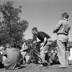 Cover image for Photograph - G.V. Brooks Community School, Visual Aids on location, filming class outside