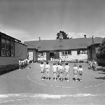 Cover image for Photograph - Kingston School, students in class groups with leaders