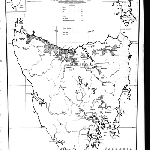 Cover image for Photograph - Map of Tasmania showing the relative density of Potato, Vegetable and Flax crop distribution in 1945 (copy)