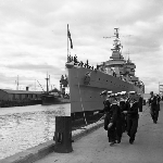 Cover image for Photograph - Hobart Wharves, Naval ship in port