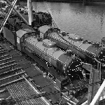 Cover image for Photograph - Hobart Wharf, Steam engines for Tasmanian G.R. on "SS Belpareil"