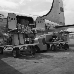 Cover image for Photograph - Llanherne (now Hobart) Airport, unloading Australian National Airlines (A.N.A) Freighter