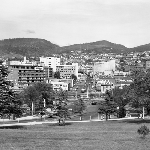 Cover image for Photograph - Hobart, view from the Queen's Domain of Liverpool Street, Hobart City with roundabout fountain