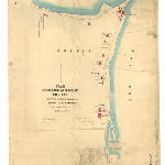 Cover image for Map - Wellington 19 - plan of the landing place at Emu Bay showing stores and jetty erected by Mr Alexander, including various other buildings, township of Burnie boundary and various landholders - surveyor Nicholas Simmons