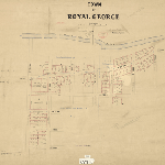 Cover image for Map - R/56 - town of Royal George, Fowler, Inglis, Edward, Solomon, Thomas, Brookstead, Williams, Ransom, Evans and Main Sts, St Pauls Rv, property boundaries, surveyor Thomas Clark (field book no.1186)