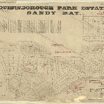 Cover image for Map - S/2 - Queenborough Park Estate, Sandy Bay, supplement of 'The Mercury' and land sale article, Derwent Rv, Queenborough, Mt Nelson, Seacombe, Yatala, Beaufort, Hereford, Trafalgar Rds, main road from Hobart, various properties and landholders