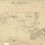 Cover image for Map - W/15A - town of Wellington, Macrobie, Louden, Hugh Sts, Ross Rvt, Hobart Rvt, various landholders, surveyor Chrisp