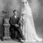 Cover image for Photograph - Studio portrait of bride and groom (may be Lilla Spurling)