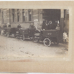 Cover image for Photograph -  Motor tricycles outside the Launceston Post Office. Drivers A R Ambrose, E D Pinkard and Roy Perry. [See Examiner 14 June 1913 p.7 for information on this postal service]