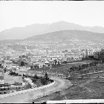 Cover image for Photograph - Hobart from the Domain showing lumber yard and the High School in the foreground