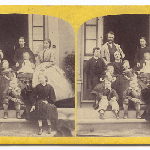 Cover image for Photograph - Charles Butler's family - group photo on steps of 'Ellerslie', Hampden Road, Battery Point - stereoscopic / probably by Morton Allport. (individuals identified - 2 copies)