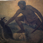 Cover image for Photograph - Fingal - 'Killymoon' - interior view of Duterreau painting of an aboriginal man with spear, kangaroo and dog