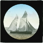 Cover image for Photograph - glass lantern slide - yachts - 'Thistle' - 27 tons - 57 feet - built 1846 - hand-coloured photo by Nat Oldham