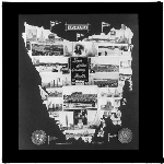 Cover image for Photograph - glass lantern slide - map of Tasmania filled with photographic images to advertise the Royal Hobart Centenary Regatta - c1938