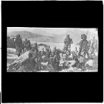 Cover image for Photograph - glass lantern slide - copy of illustration of a group of unidentified Tasmanian Aboriginal people