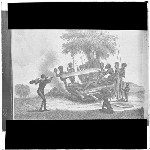 Cover image for Photograph - glass lantern slide - copy of illustration of group of unidentified Tasmanian aboriginal people building a fire
