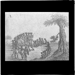 Cover image for Photograph - glass lantern slide - copy of illustration of group of unidentified Tasmanian Aboriginal men and boys in a circle