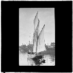 Cover image for Photograph - glass lantern slide - yachts - 'Mary Ann' - 24 tons - 50 feet - still trading in 1934 - 'The Early Morning Start' - photo by Nat Oldham