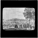 Cover image for Photograph - glass lantern slide - copy of drawing "Hobart Town Looking South West from Domain - 1822" - prepared by J.W. Beattie, Hobart