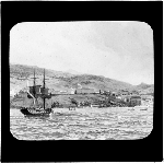 Cover image for Photograph - glass lantern slide - copy of print "Hobart Town in 1828" - prepared by J.W. Beattie, Hobart