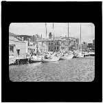 Cover image for Photograph - glass lantern slide - Hobart - Sydney to Hobart Yacht race - 'yachts in Constitution Dock - 1947' - shows Argyle and Davey Street intesection