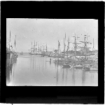 Cover image for Photograph - glass lantern slide - Hobart - Wharves - " aview from te Waterman's ferry looking toward New Wharf - 1903 (H. O'May) - square riggers in view