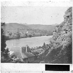 Cover image for Photograph - glass lantern slide -  Derwent River - near New Norfolk or further up - shows river road and rural properties on either side of river