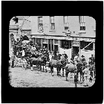 Cover image for Photograph - glass lantern slide - Hobart - Albion Hotel, Elizabeth Street -  "Royal Mail" - coach and passengers "leaving for Launceston"