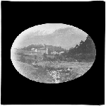 Cover image for Photograph - glass lantern slide - South Hobart - Cascade Brewery, Hobart Rivulet and Mt Wellington in background - photo by E. R. Ash, Hobart