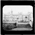 Cover image for Photograph - glass lantern slide - Hobar - Domain - Government House - view of exterior front elevation showing wide stone steps from garden