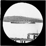 Cover image for Photograph - glass lantern slide - unidentified Naval vessel?  on River Derwent -  off  Hobart Domain?