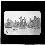 Cover image for Photograph - glass lantern slide - Bellerive Regatta - barges - photo by Nat Oldham