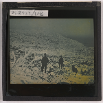 Cover image for Photograph - Cradle Mountain area (?) - in snow conditions - two men with dog / Fred Smithies [lantern slide]