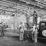Cover image for Photograph - Nettlefold's show window being removed for air raid precautions (ARP), World War 2, Barrenger and Lansdell truck (originally from Box 634),  Sharland Box 2