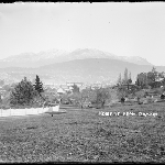 Cover image for Photograph - Glass negative - Mt Wellington - from Domain. [Old Univesity building on the right]