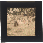 Cover image for Photograph - Glass slide - Group (colour) [young men and women lying under tree]