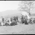 Cover image for Photograph - Glass negative - Parish picnic [Rural setting - group standing and sitting beside tent]