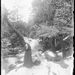 Cover image for Photograph - Glass negative - Mount Wellington [three women playing in the snow]