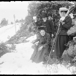 Cover image for Photograph - Glass negative - Mount Wellington [Man and two women in snow beside mountain road]