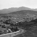 Cover image for Photograph - View of Hobart from the Domain showing the University and the Railway Station
