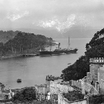 Cover image for Photograph - Port Arthur - view from the hospital over the bay showing ship at jetty