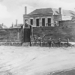 Cover image for Photograph - Sketch of the outside of the Old Hobart Gaol, corner of Murray and Macquarie Streets