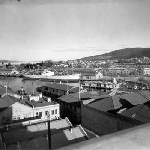Cover image for Photograph - Hobart - Wharves and Salamanca Place from top of Public Buildings? (good view of quarry behind Salamanca Place).