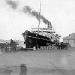 Cover image for Photograph - Unidentified steam ship moored at Alexandra Pier, Hobart