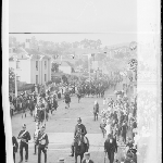 Cover image for Photograph - Tasmanian urban scene - Launceston or Hobart - street parade of Boer War soldiers on horseback? -