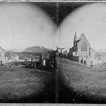 Cover image for Photograph - West Hobart - corner Goulburn St & Forest Road showing Church of St John the Baptist - stereoscope