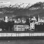Cover image for Photograph - Hobart-view from wharves-intersection of Argyle and Davey Streets-showing Customs House, old Library building and some of Town Hall. [HJH Photo 9]