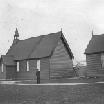 Cover image for Photograph - Church - weatherboard - unidentified - possibly Cygnet.  Also similar building beside - possibly school rooms?