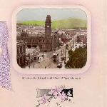 Cover image for Photograph - Greeting Card, hand-coloured, showing General Post Office, Hobart and Macquarie Street.