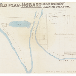 Cover image for Plan-Wharves, Hobart-Old Wharf & rivulet traced from an old drawing by N.C in 1917. Architect, Public Works Department.